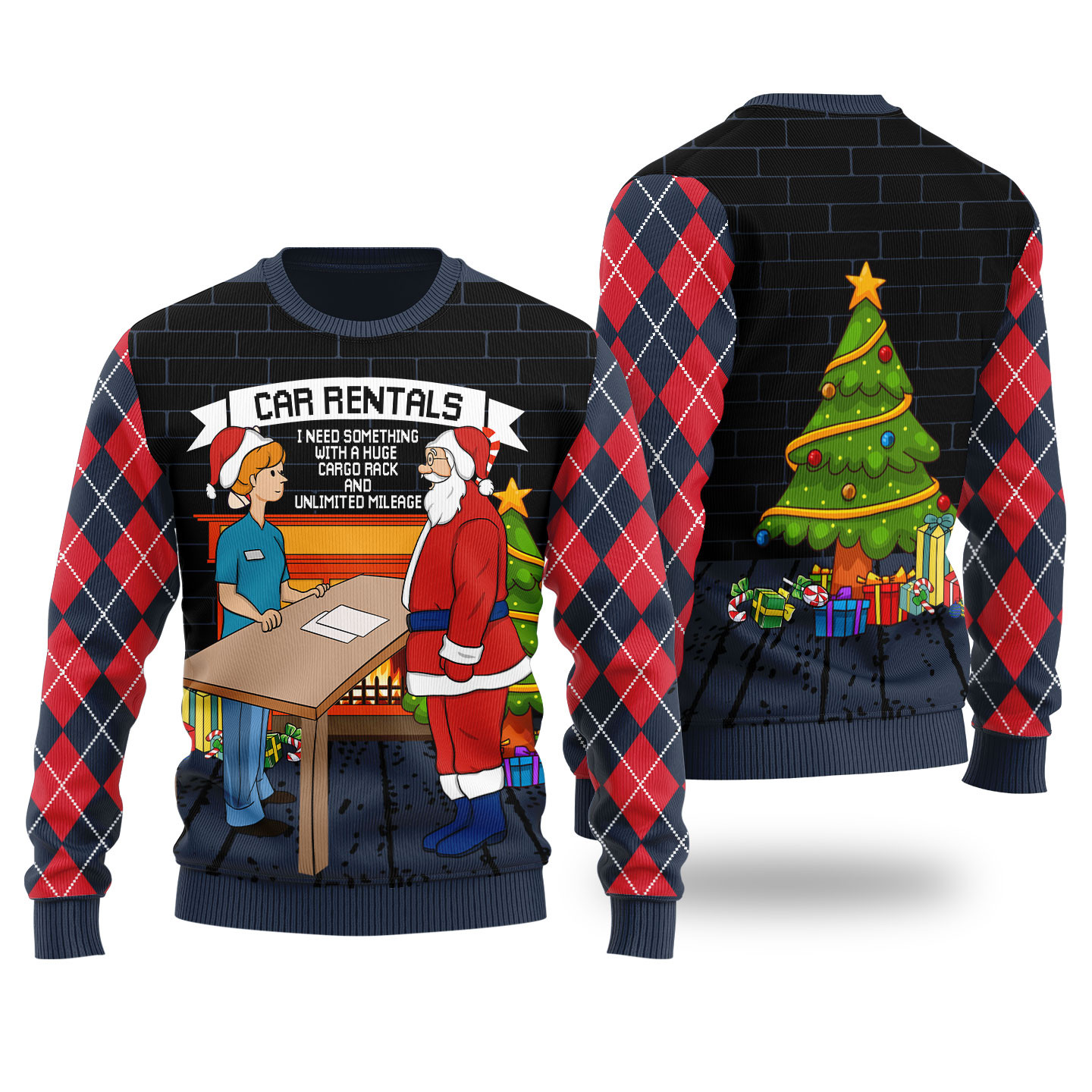 Funny Santa Car Rentals Ugly Christmas Sweater Navy Holiday Gift Merch That Everyone Will Adore