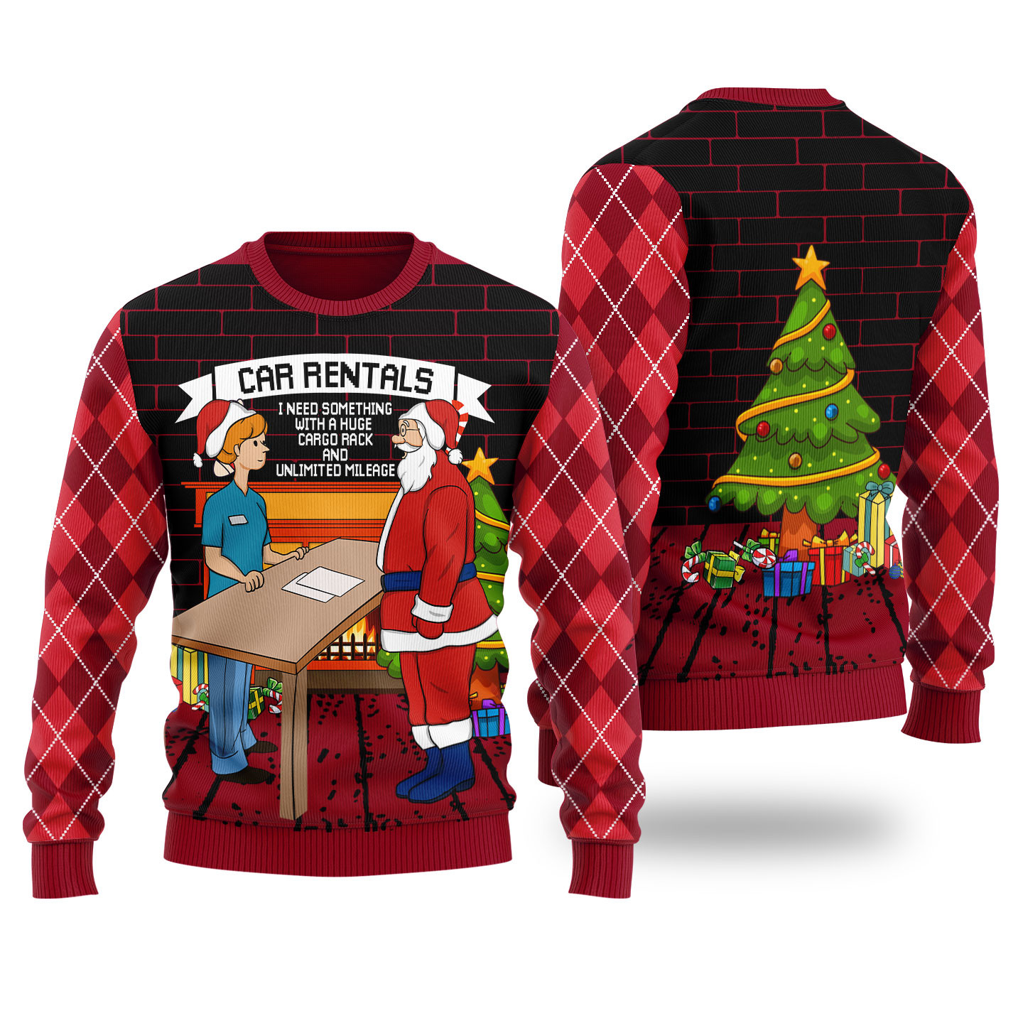 Funny Santa Car Rentals Ugly Christmas Sweater Red Cardinal Popular Holiday Gift Merch for Everyone
