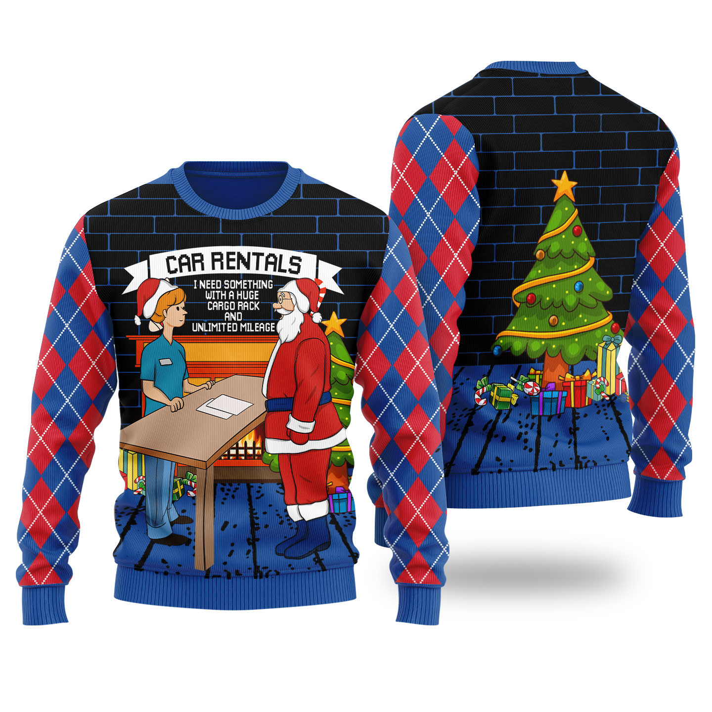 Funny Santa Car Rentals Ugly Christmas Sweater Royal Best Gift Idea for Christmas Enthusiasts