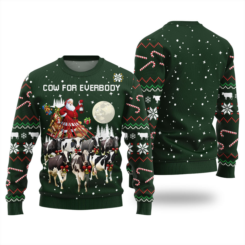 Funny Santa Cow Christmas Sweater Green Funny Xmas Sweater for Ugly Sweater Parties