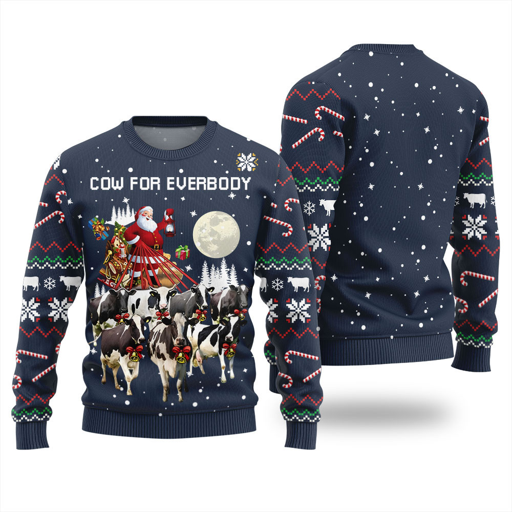 Funny Santa Cow Ugly Sweater Navy Comfortable Holiday Sweater for Chilly Nights