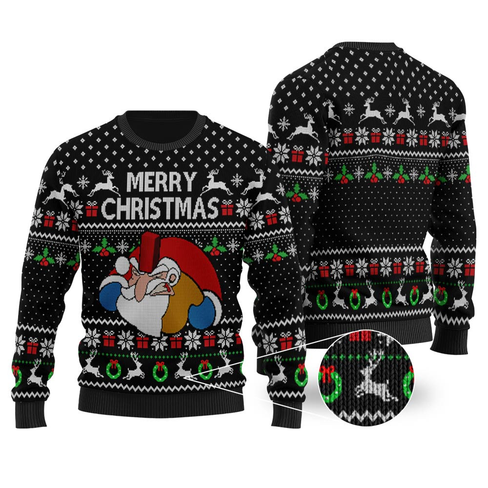 Funny Santa Falls Down Chimney National Lampoons Vacation Ugly Christmas Sweater Black Comfortable Holiday Sweater for Chilly Nights
