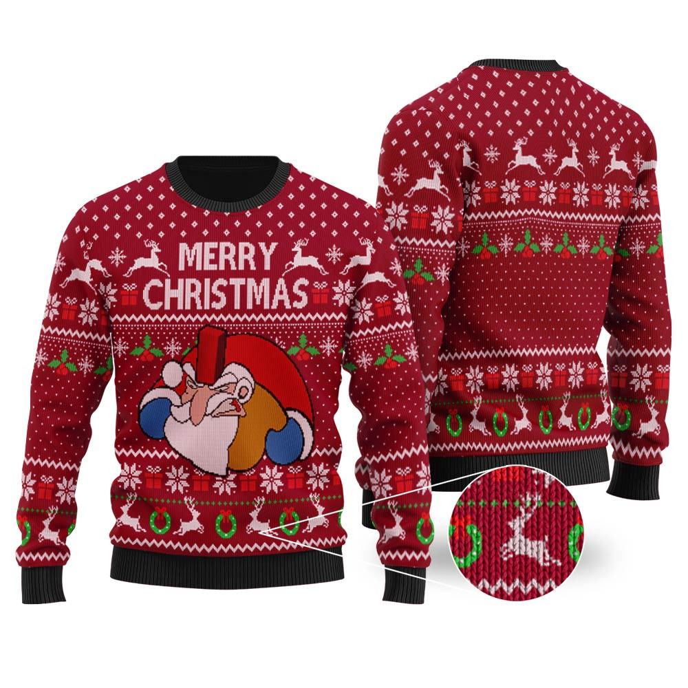 Funny Santa Falls Down Chimney National Lampoons Vacation Ugly Christmas Sweater Cardinal Red Cozy Christmas Sweater for Holiday Season