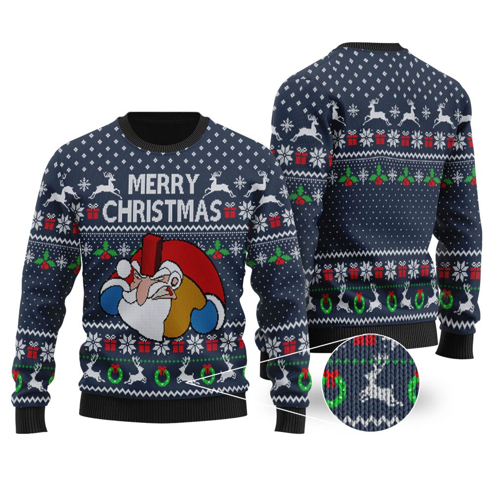 Funny Santa Falls Down Chimney National Lampoons Vacation Ugly Christmas Sweater Navy Trendy Winter Sweatshirt for Cozy Moments