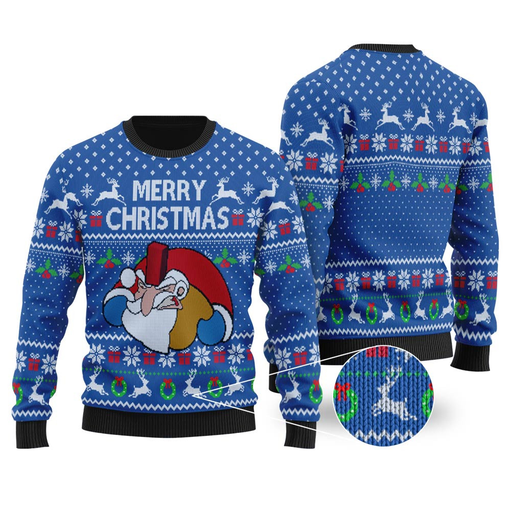 Funny Santa Falls Down Chimney National Lampoons Vacation Ugly Christmas Sweater Royal Classic Holiday Sweater for Festive Looks