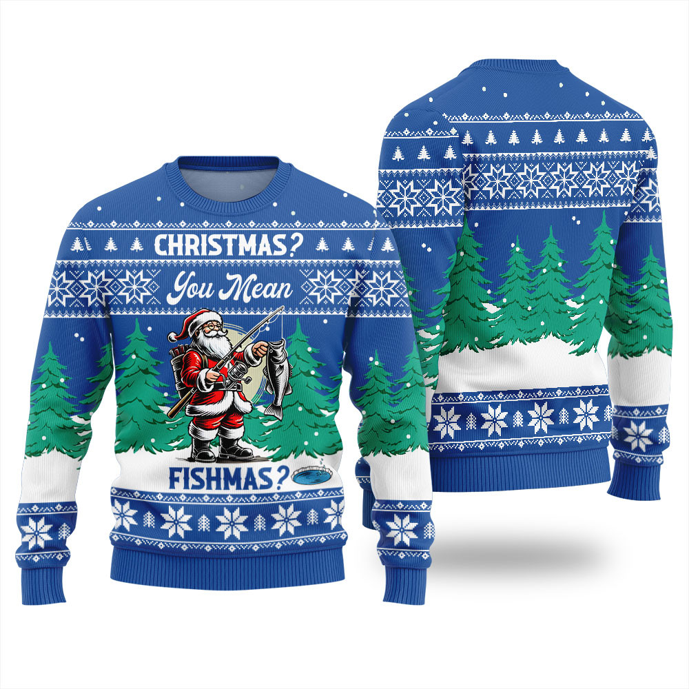 Funny Santa Fishing Ugly Christmas Sweater Popular Holiday Gift Merch for Everyone