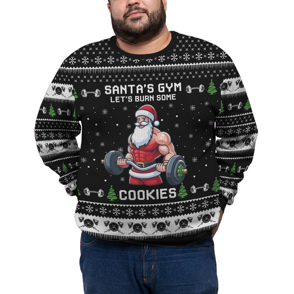 Funny Santa Gym Plus Size Ugly Christmas Sweater Funny Xmas Sweater for Ugly Sweater Parties