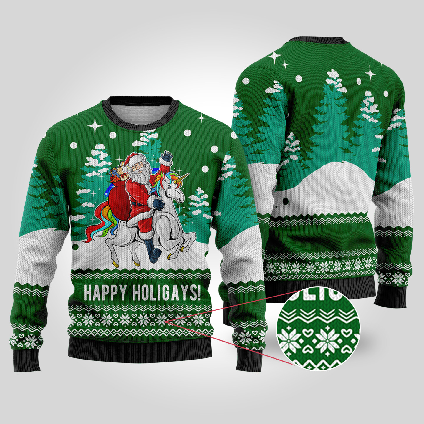 Funny Santa Happy Holigays Forest Green Ugly Christmas Sweater Trendy Christmas Sweater for Winter Outfits