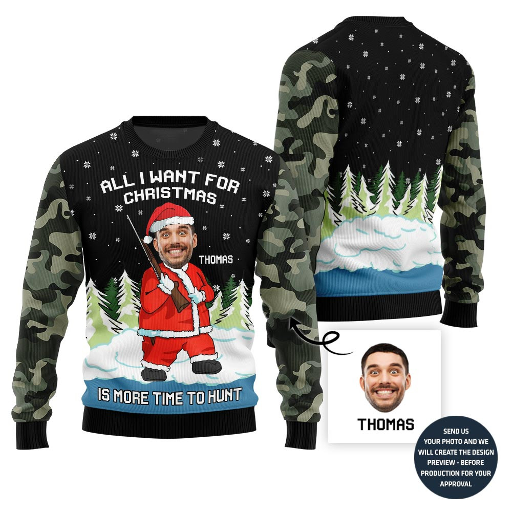 Funny Santa Hunter Ugly Christmas Sweater Merry Christmas Sweatshirt for Holiday Fun