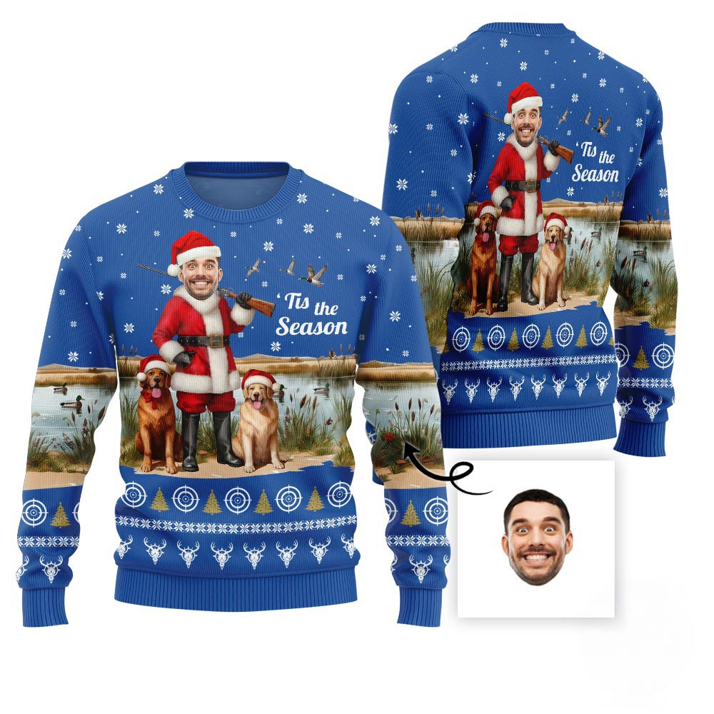 Funny Santa Hunter With Dogs Custom Face Ugly Christmas Sweater Cute Sweaters For Christmas
