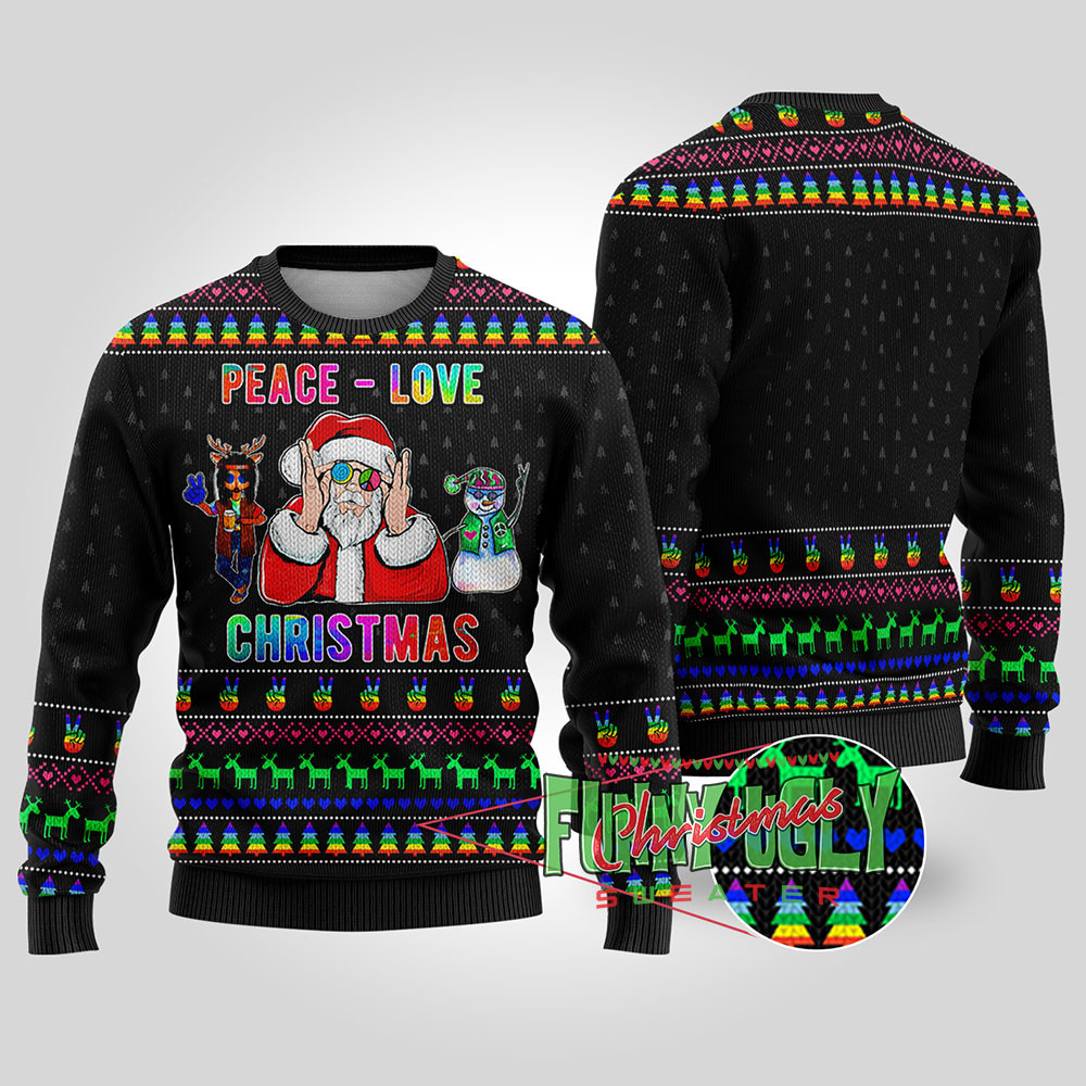 Funny Santa Loves Peace Hip Hop Christmas Sweater Black Perfect Merch Gift for the Christmas Season