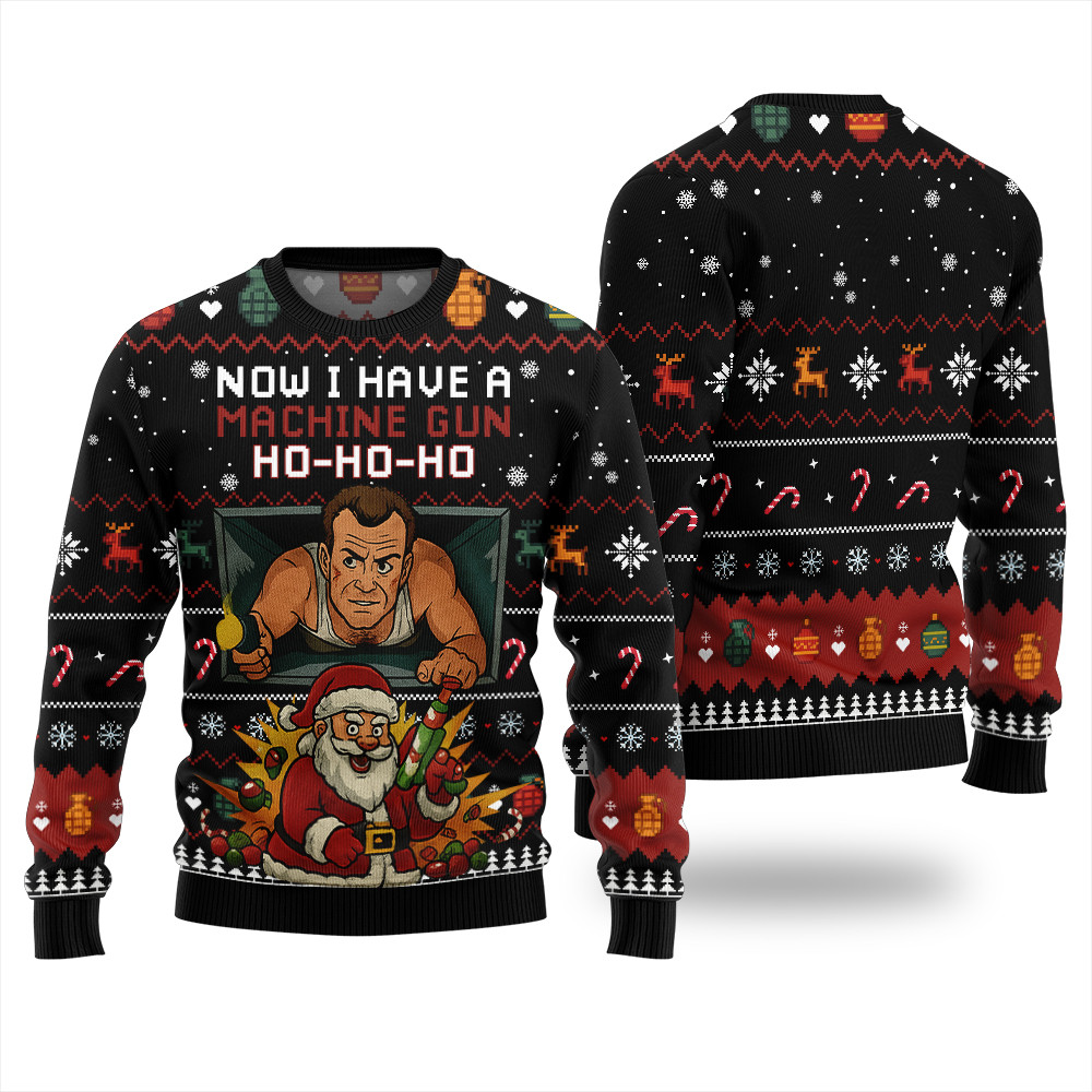 Funny Santa Machine Gun Xmas Sweater Lovely Merch Gift for Cozy Winter Nights