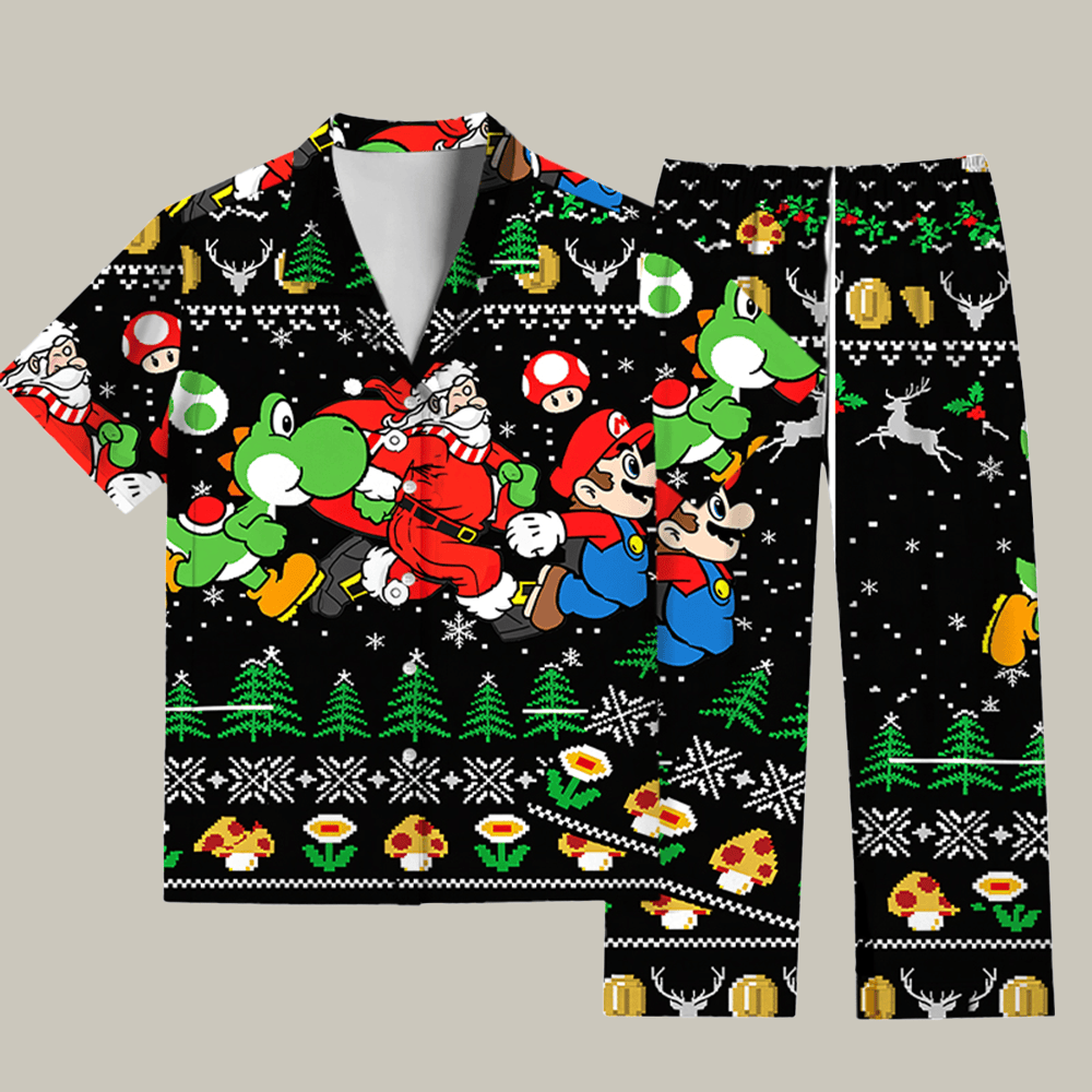 Funny Santa Mario Pajama Set Merry Xmas Clothing Christmas Presents For Wife