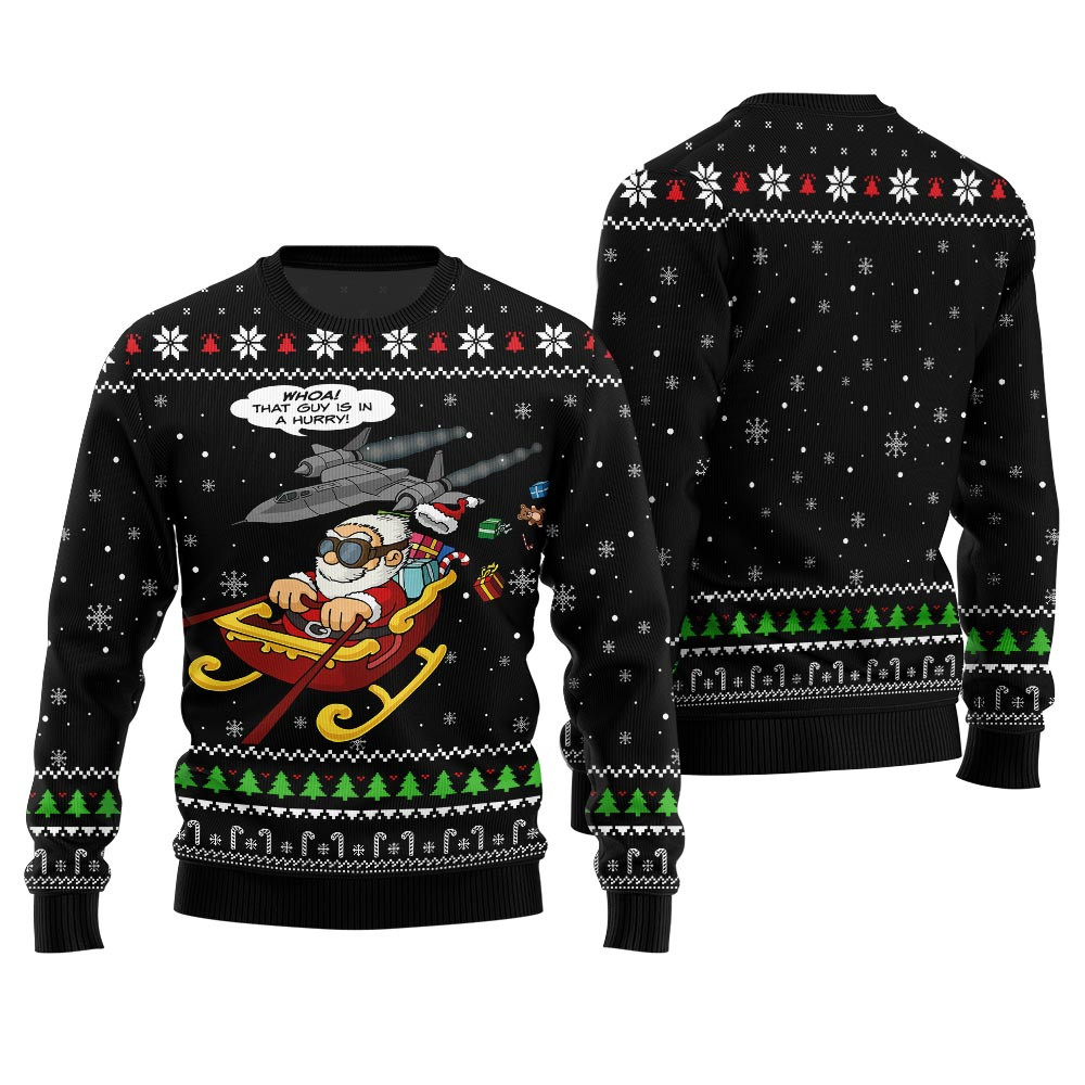 Funny Santa Pilot Ugly Christmas Sweater Black Best Christmas Merch Gift for Family and Friends