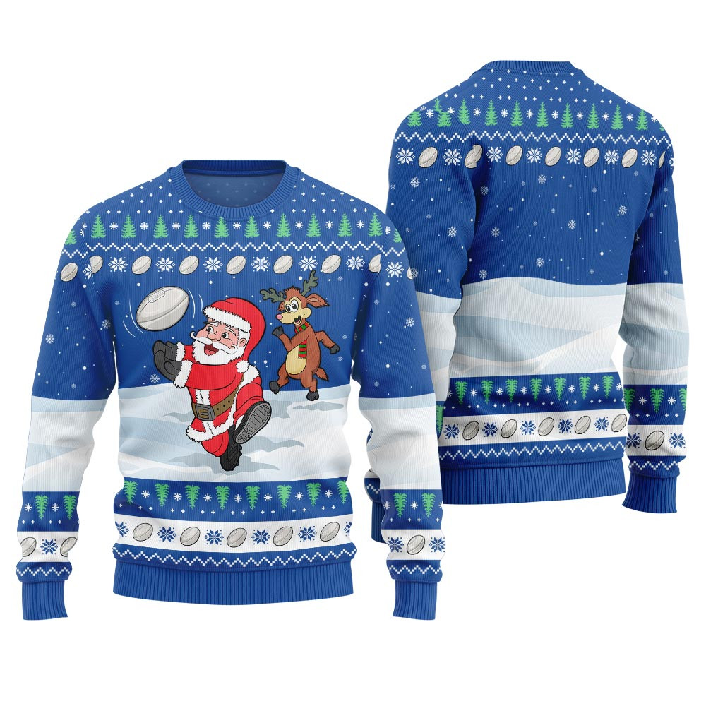 Funny Santa Playing Rugby Ugly Christmas Sweater Funny Xmas Sweater for Ugly Sweater Parties