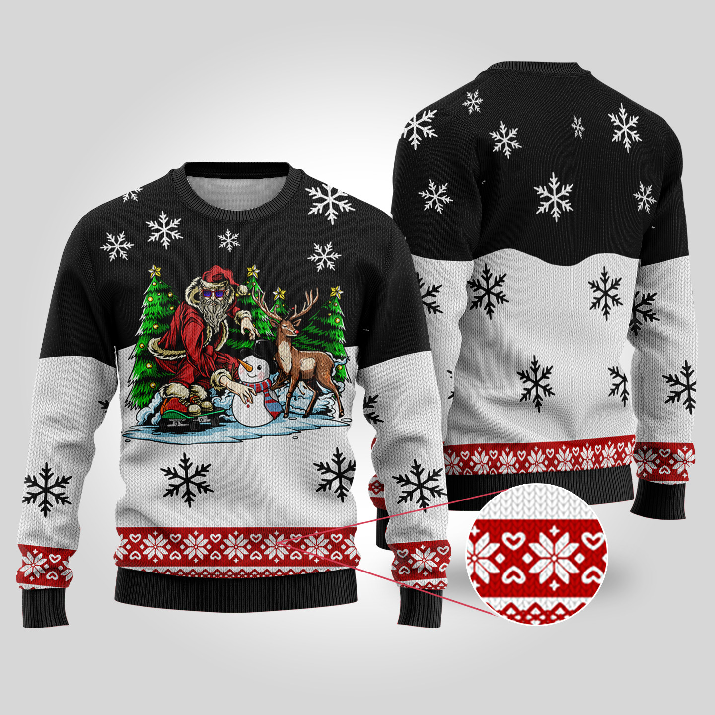 Funny Santa Skateboard Black Ugly Christmas Sweater Funny Xmas Sweater for Ugly Sweater Parties