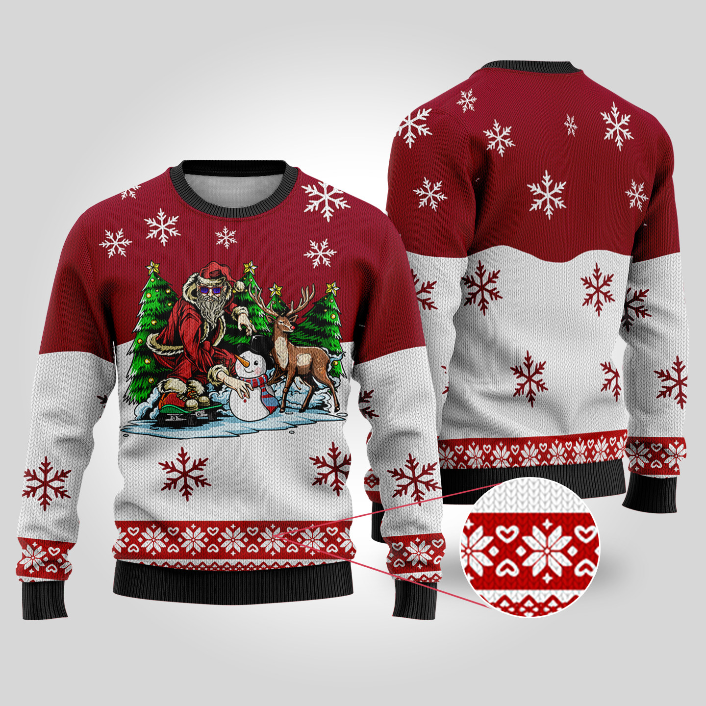 Funny Santa Skateboard Cardinal Red Ugly Christmas Sweater Warm and Comfy Sweater for Winter Days