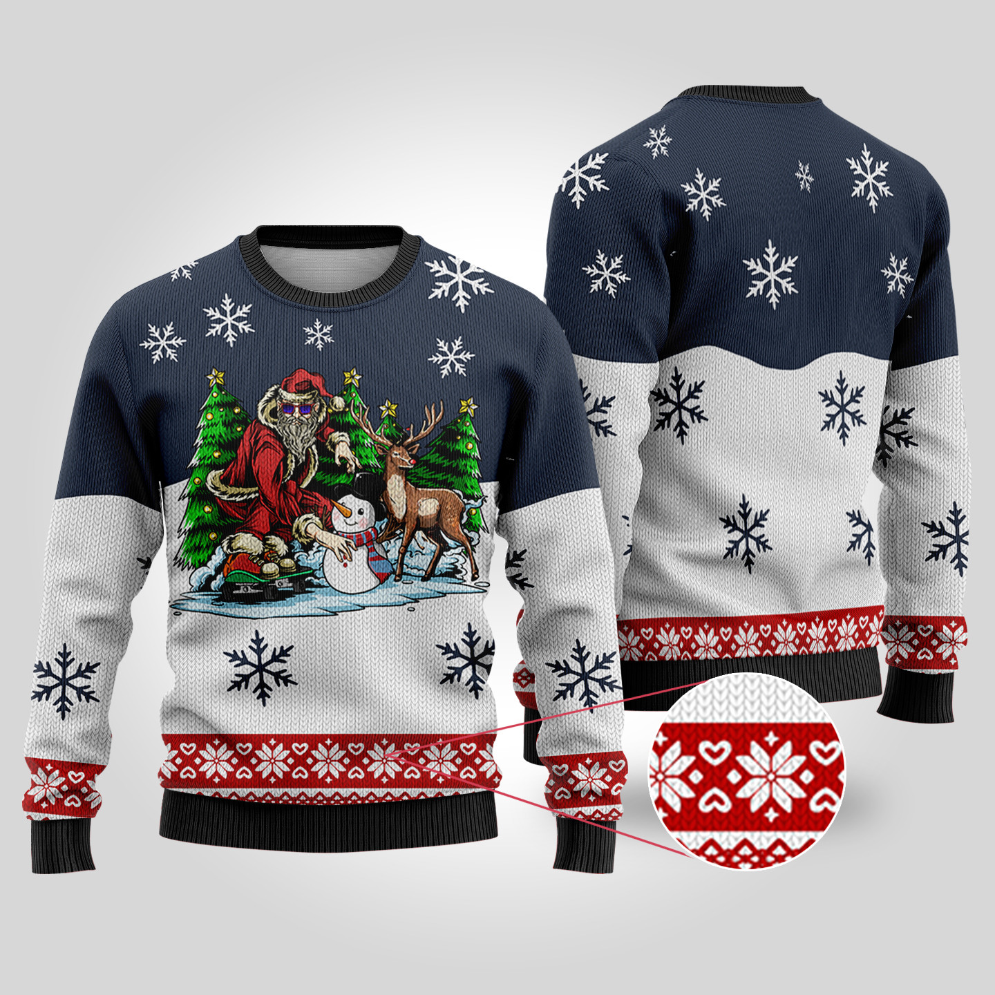 Funny Santa Skateboard Navy Ugly Christmas Sweater Best Christmas Merch Gift for Family and Friends
