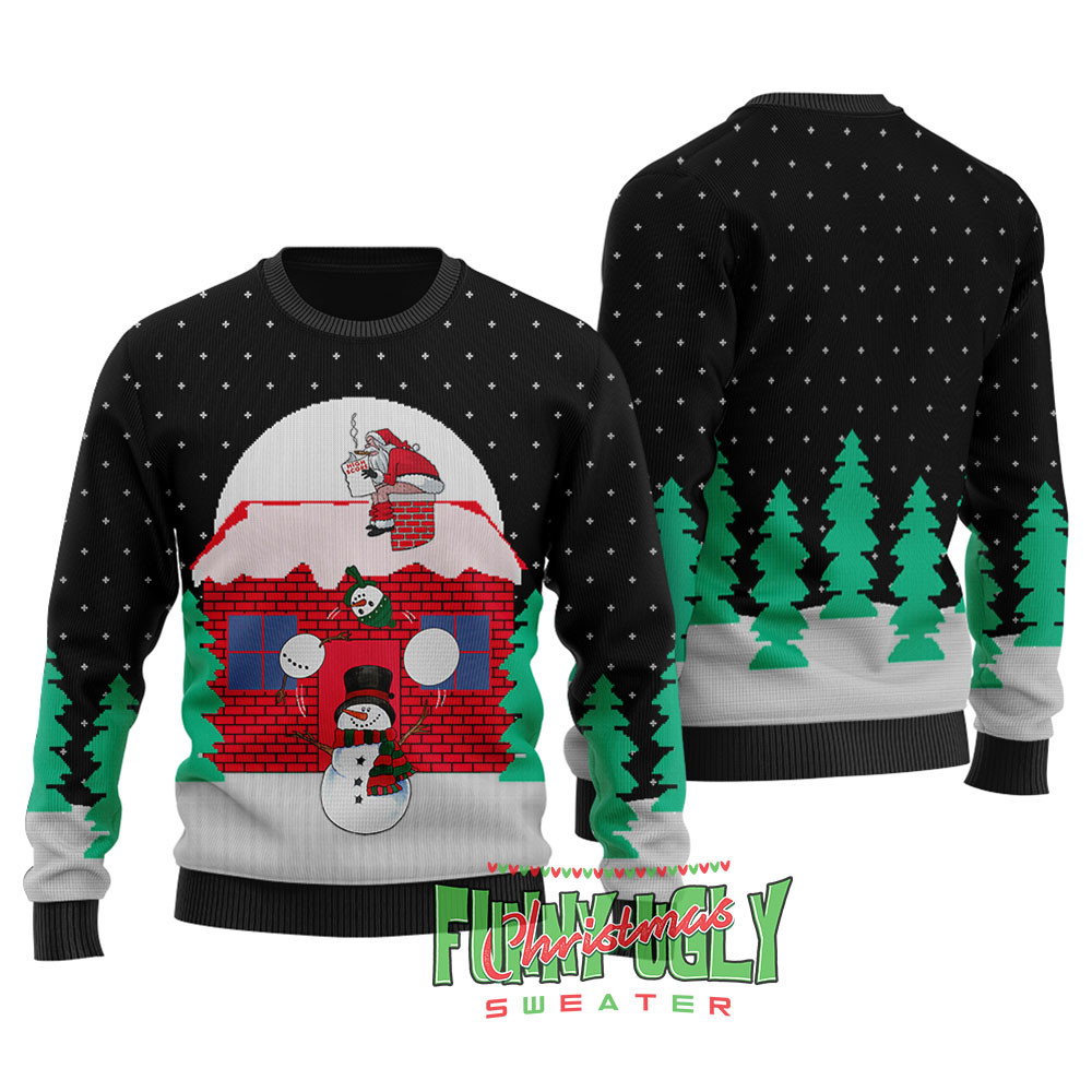 Funny Santa Snowman Ugly Christmas Sweater Black Lovely Merch Gift for Cozy Winter Nights