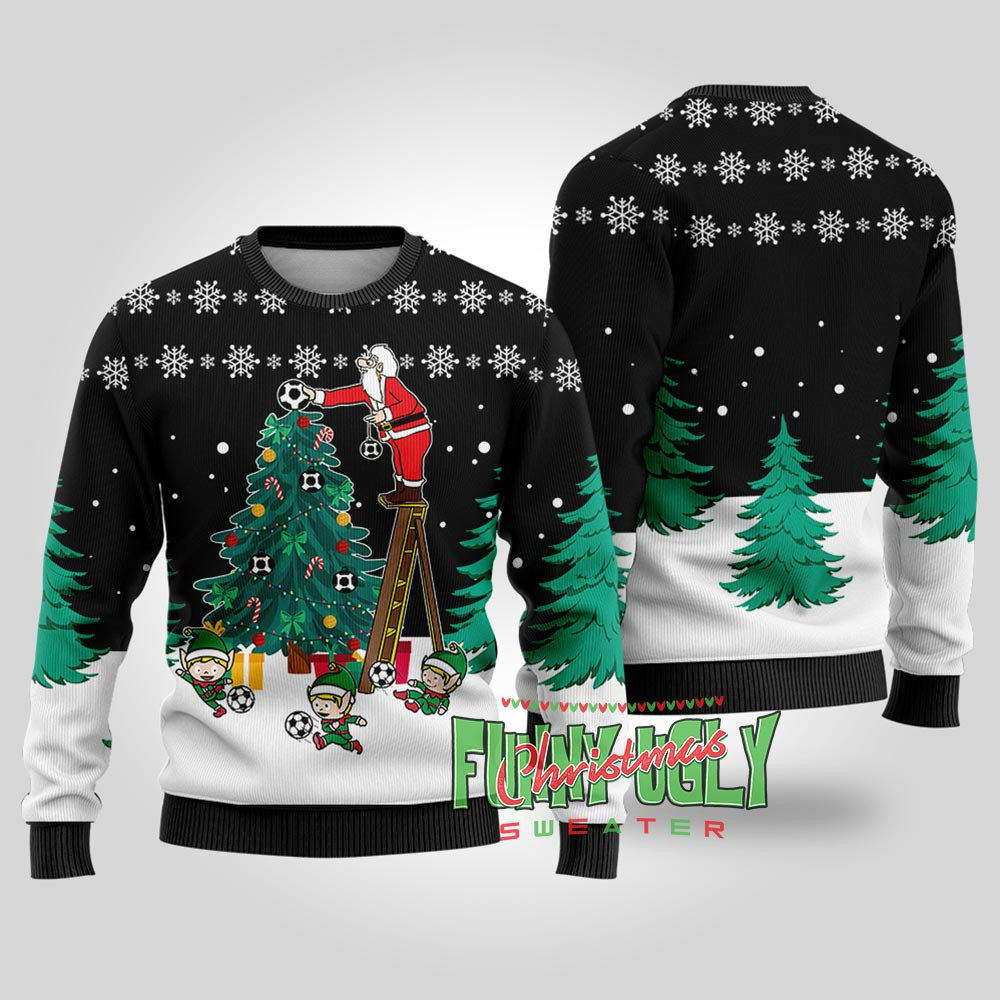 Funny Santa Soccer Ugly Christmas Sweater Black Special Merch Gift Idea for Festive Celebrations