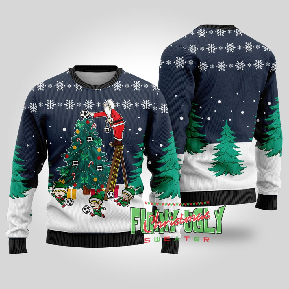Funny Santa Soccer Ugly Christmas Sweater Navy Perfect Merch Gift for the Christmas Season