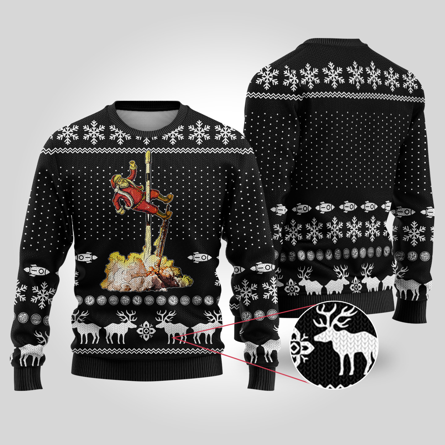 Funny Santa Spacex Falcon Ugly Christmas Sweater Black Perfect Merch Gift for the Christmas Season