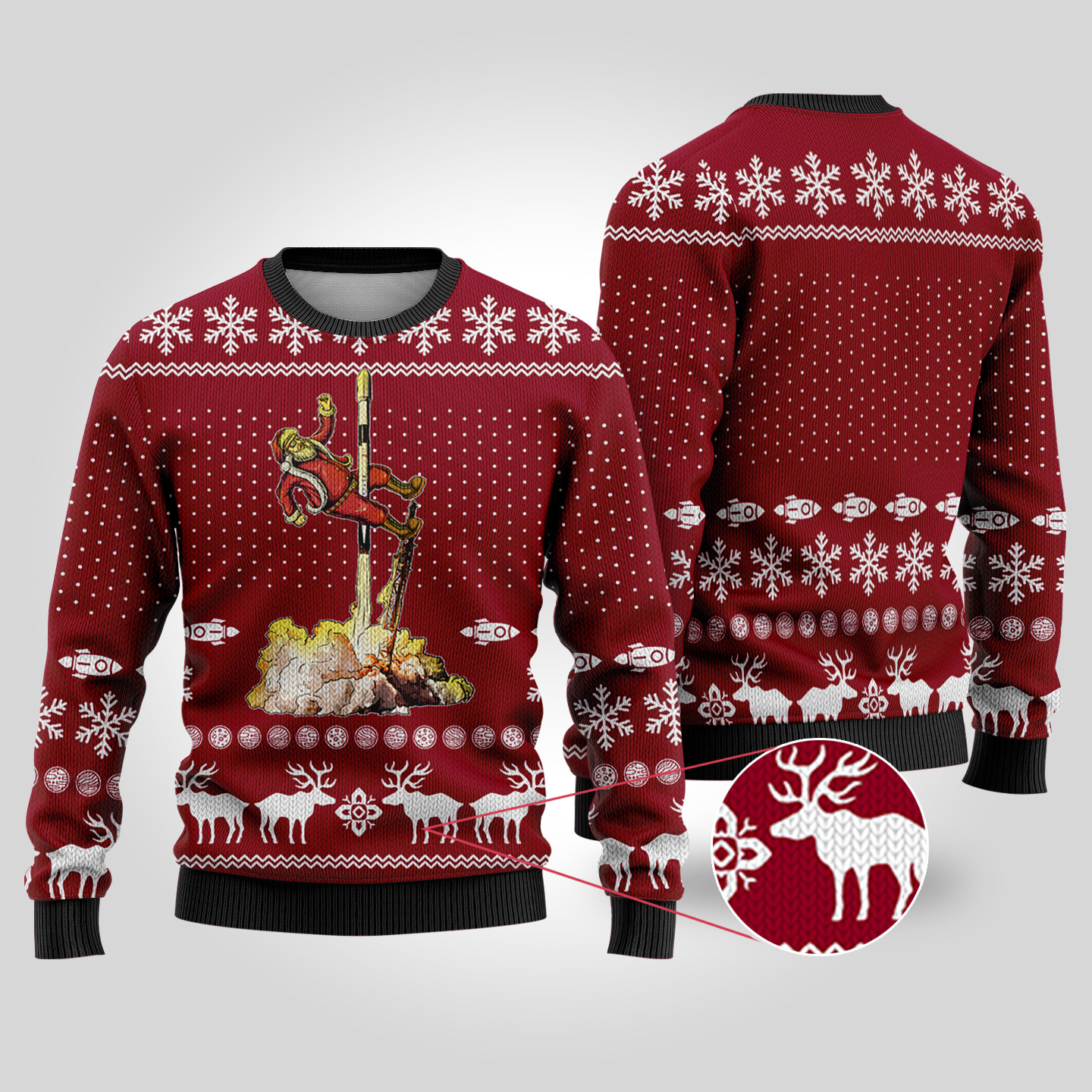 Funny Santa Spacex Falcon Ugly Christmas Sweater Cardinal Red Unique Holiday Merch Gift for Home and Family