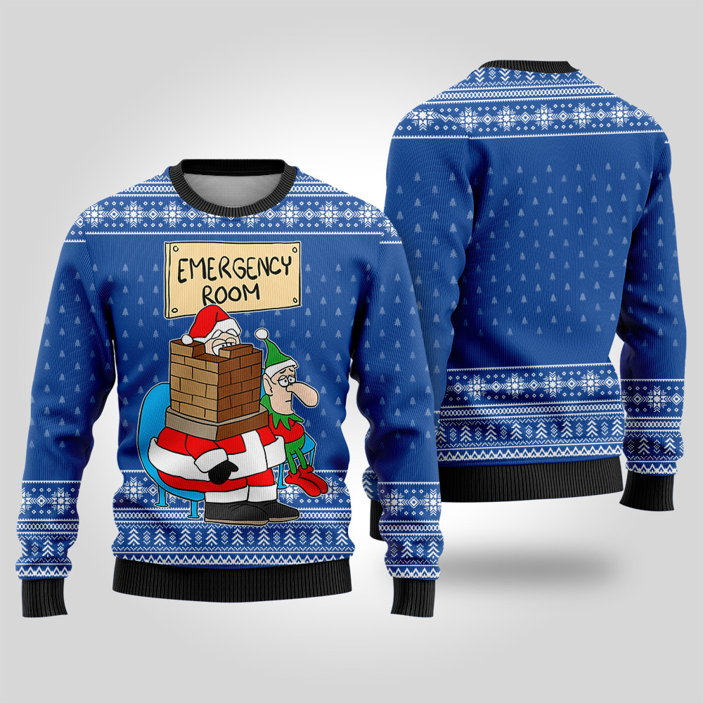 Funny Santa Stuck In Emergency Room Ugly Christmas Sweater Royal Exclusive Holiday Sweater Merch for Gift Giving