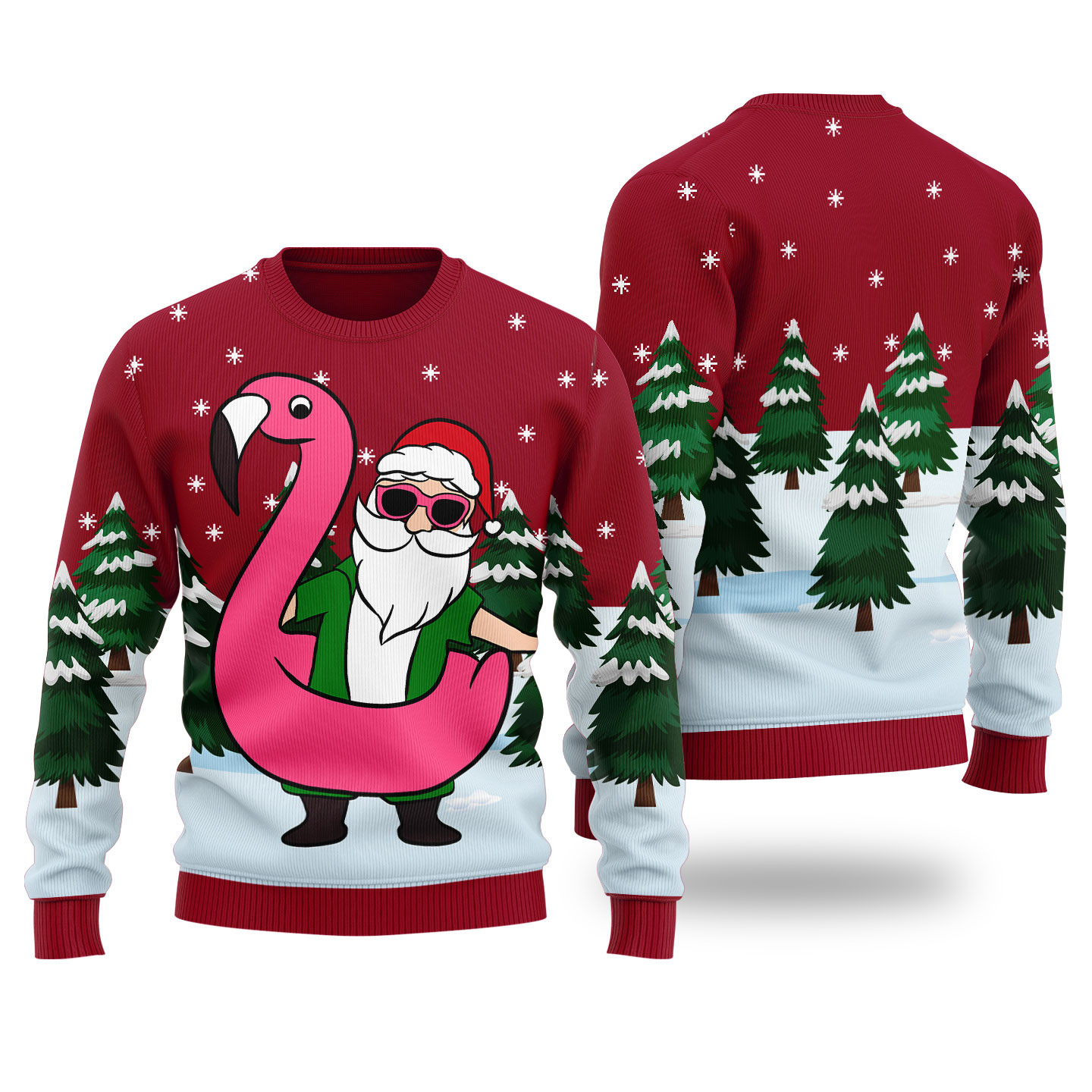 Funny Santa With Flamingo Funny Ugly Xmas Sweaters Best Christmas Merch Gift for Family and Friends
