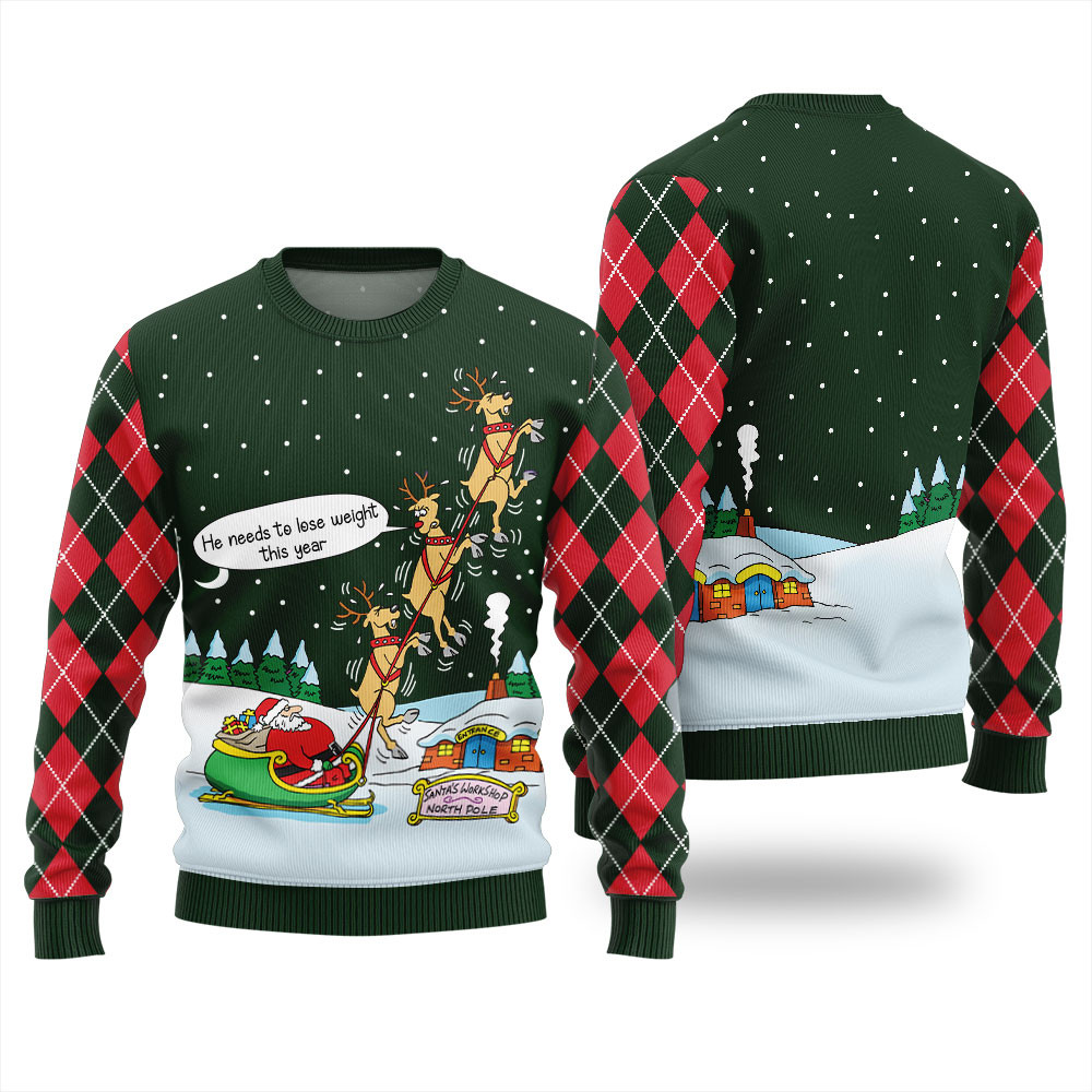 Funny Santa With Reindeer Ugly Christmas Sweater For Men Exclusive Holiday Sweater Merch for Gift Giving