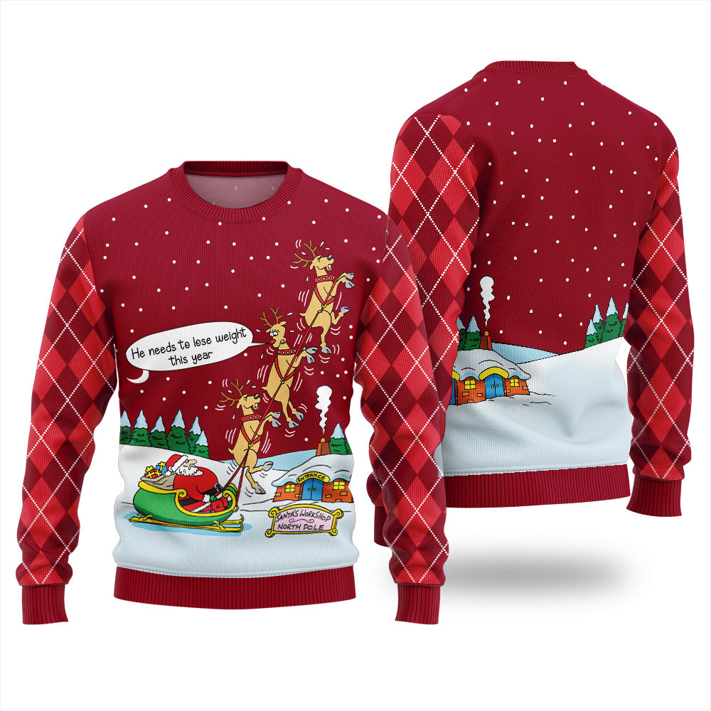 Funny Santa With Reindeer Ugly Christmas Sweater For Unisex Best Christmas Merch Gift for Family and Friends