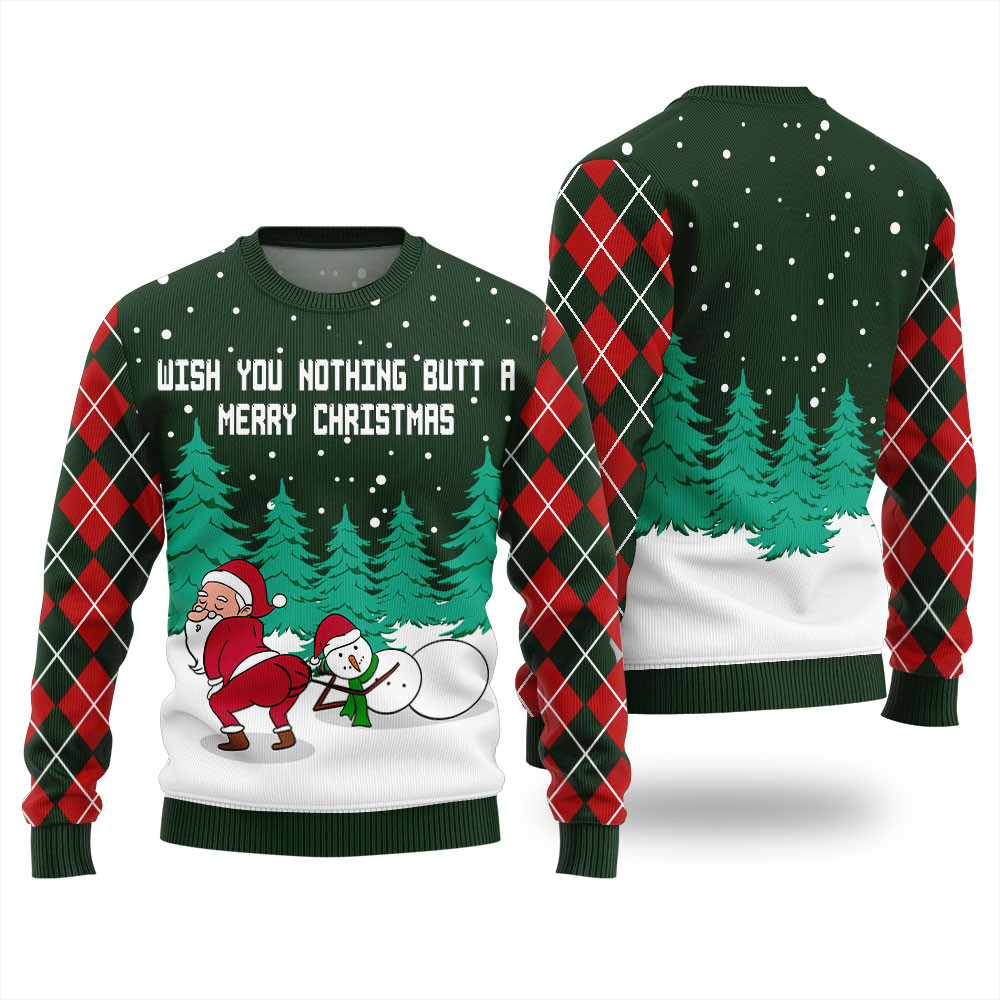 Funny Santa With Snowman Mens Christmas Sweater Warm Winter Sweater to Brighten Your Holidays