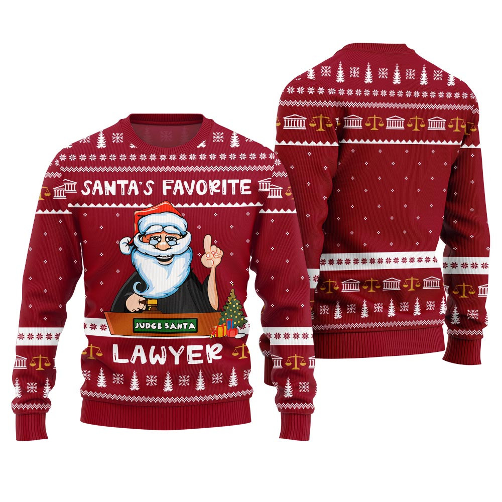 Funny Santas Favorite Lawyer Christmas Sweater Red Stylish Winter Sweatshirt for Everyday Wear