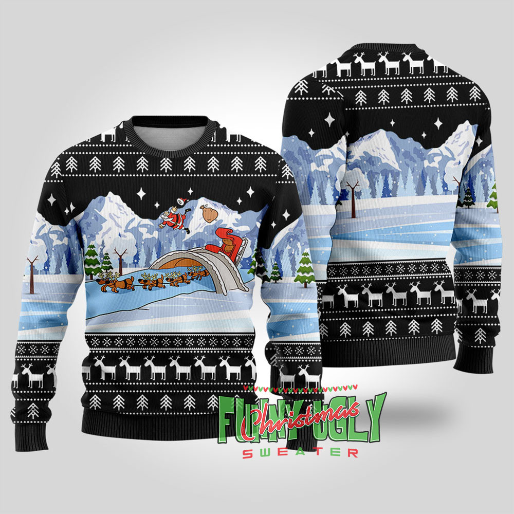 Funny Santas Sleigh Ugly Christmas Sweater Black Custom Christmas Sweatshirt for Family Matching