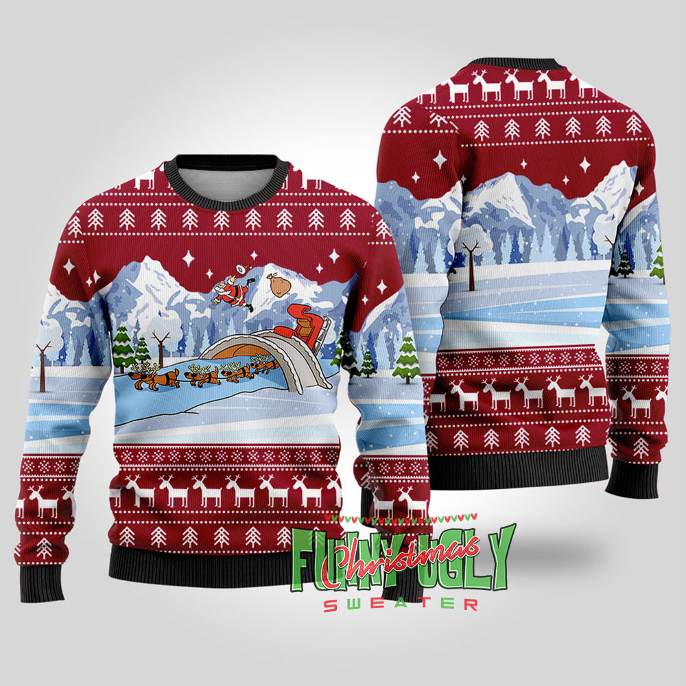 Funny Santas Sleigh Ugly Christmas Sweater Cardinal Red Custom Christmas Sweatshirt for Family Matching