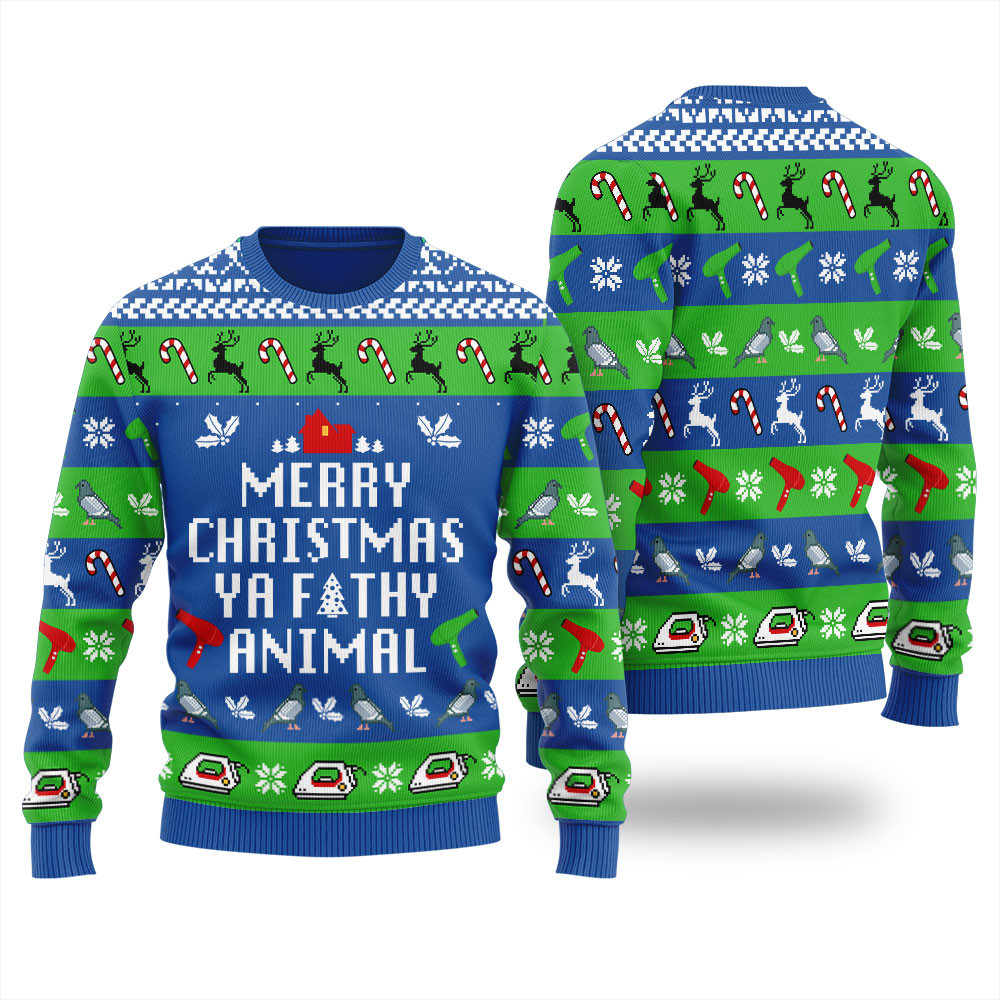 Funny Saying Ya Filthy Animal Mens Ugly Sweater Cute Christmas Sweatshirt for Holiday Spirit