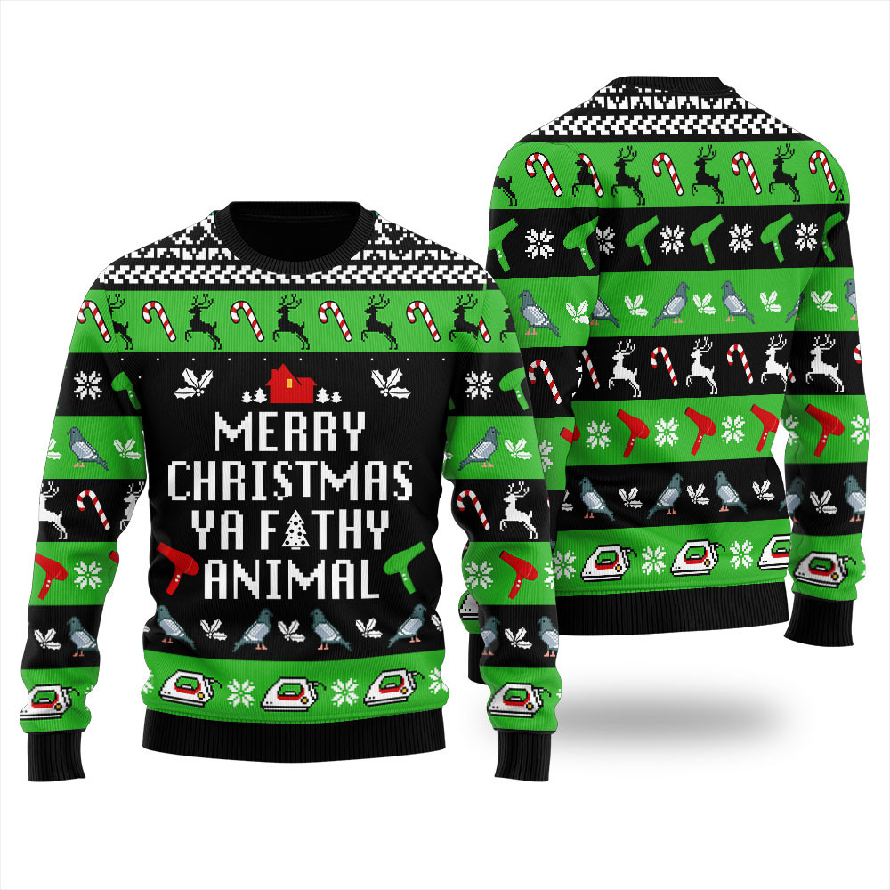 Funny Saying Ya Filthy Animal Ugly Christmas Sweater Funny Xmas Sweater for Ugly Sweater Parties