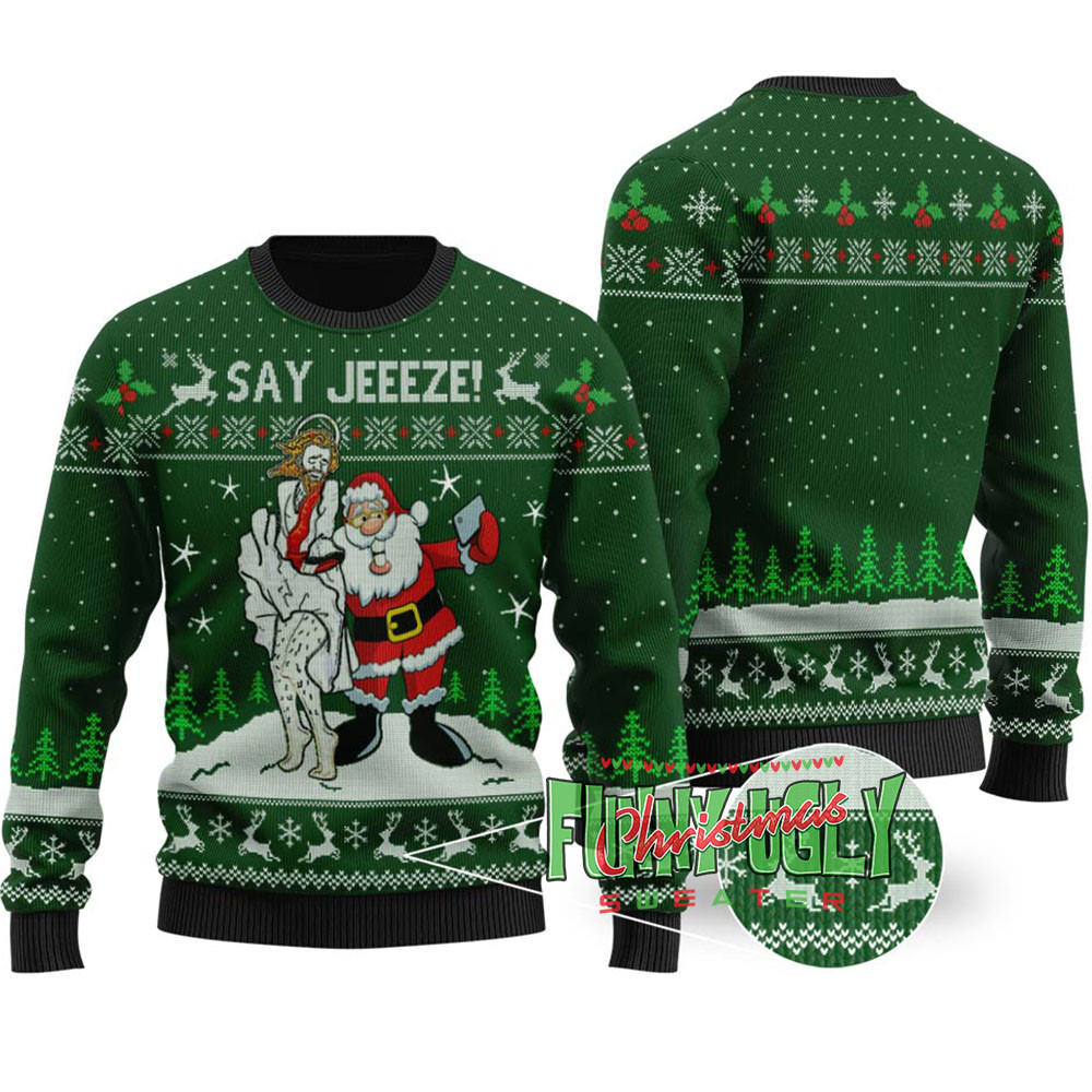 Funny Selfie Santa Ugly Christmas Sweater Forest Green Custom Holiday Sweater Merch That Warms the Heart