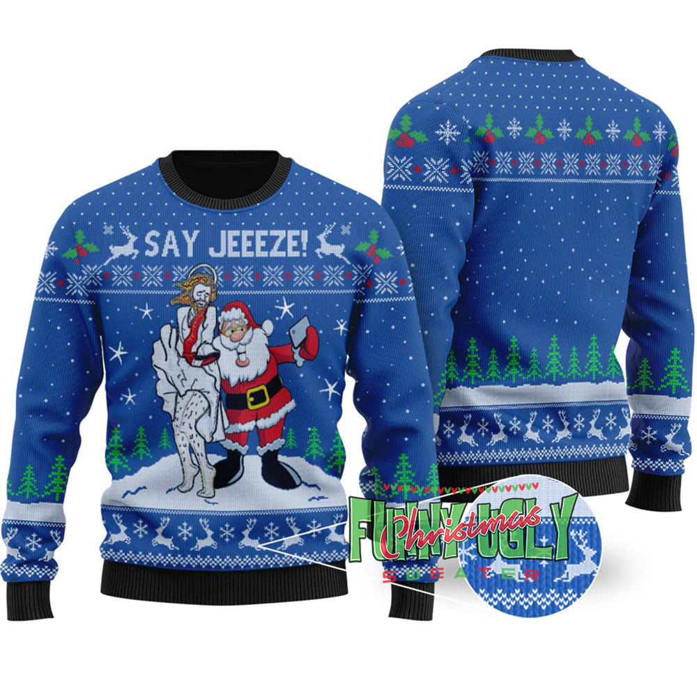 Funny Selfie Santa Ugly Christmas Sweater Royal Funny Holiday Sweater for Family Gatherings