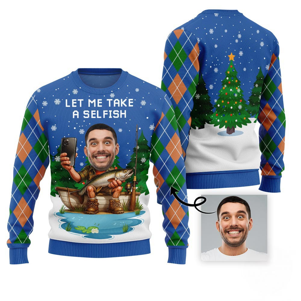 Funny Selfish Custom Fishing Ugly Christmas Sweater For Men