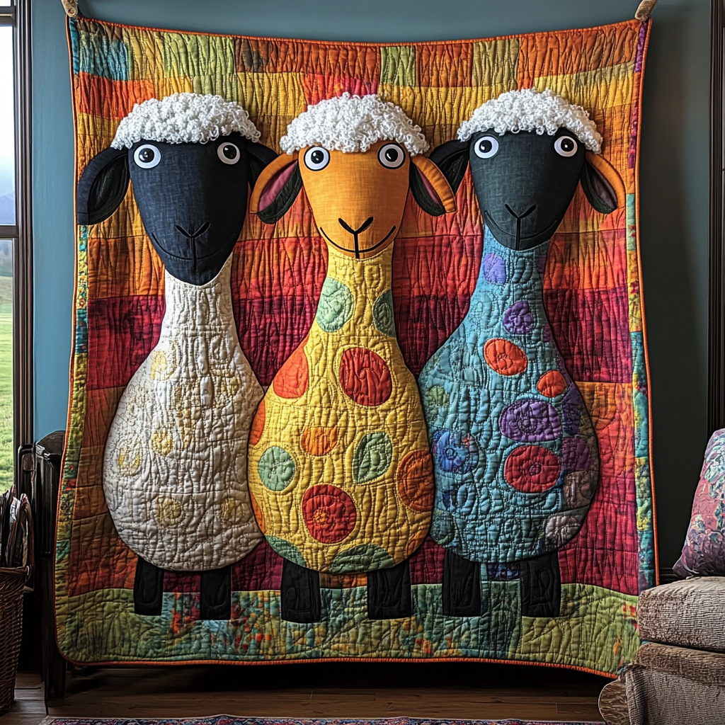 Funny Sheeps Quilted Blanket Holiday Throw Blanket Sheep Themed Presents