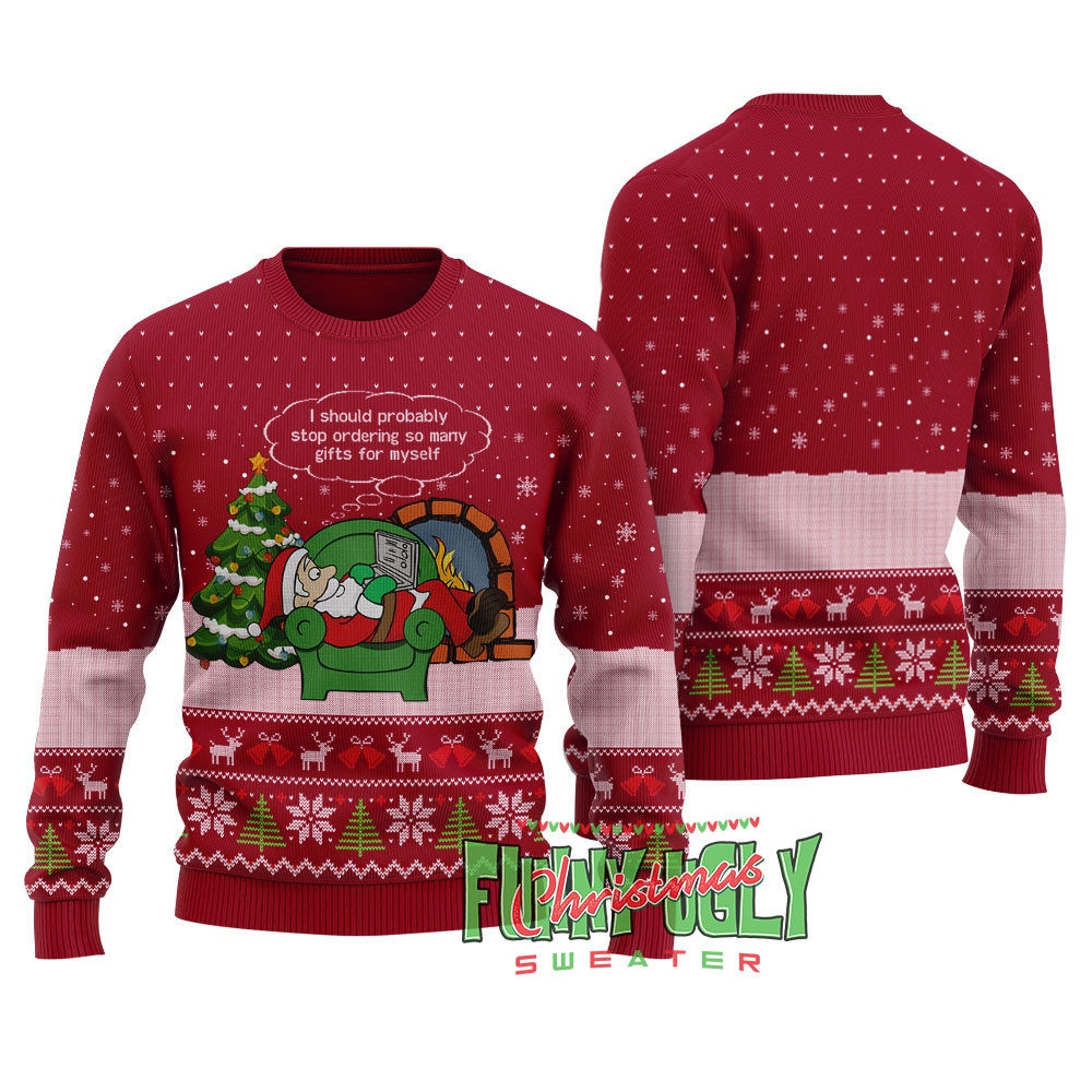 Funny Shopping Santa Ugly Christmas Sweater Cardinal Red Trending Christmas Merch Gift 2025 Collection