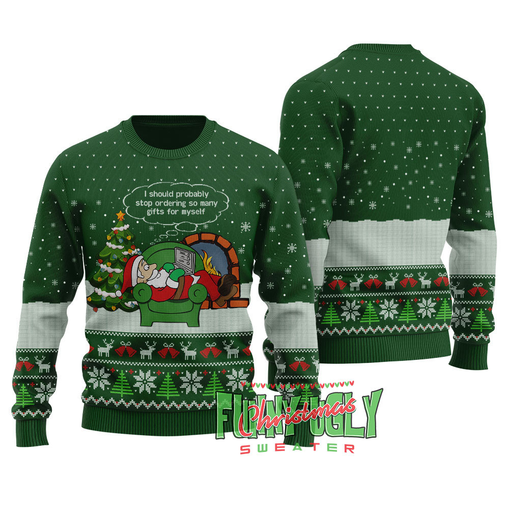 Funny Shopping Santa Ugly Christmas Sweater Forest Green Perfect Holiday Gift Merch for Sweater Lovers
