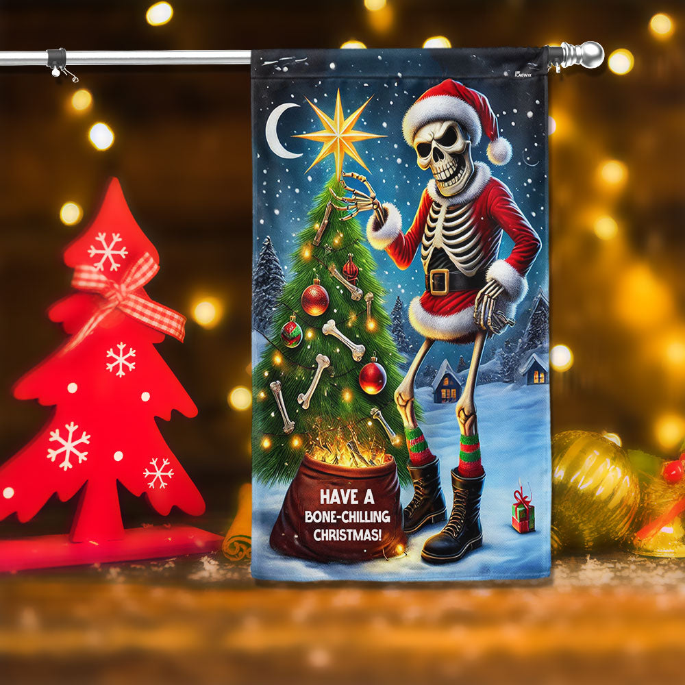 Funny Skeleton Christmas Have A Bone Chilling Christmas Flag