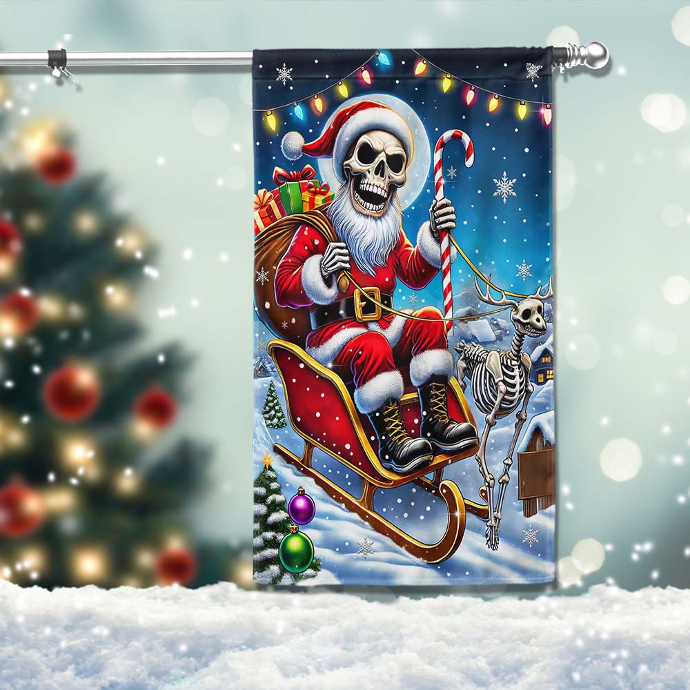 Funny Skeleton Santa Claus And Reindeer Christmas Flag