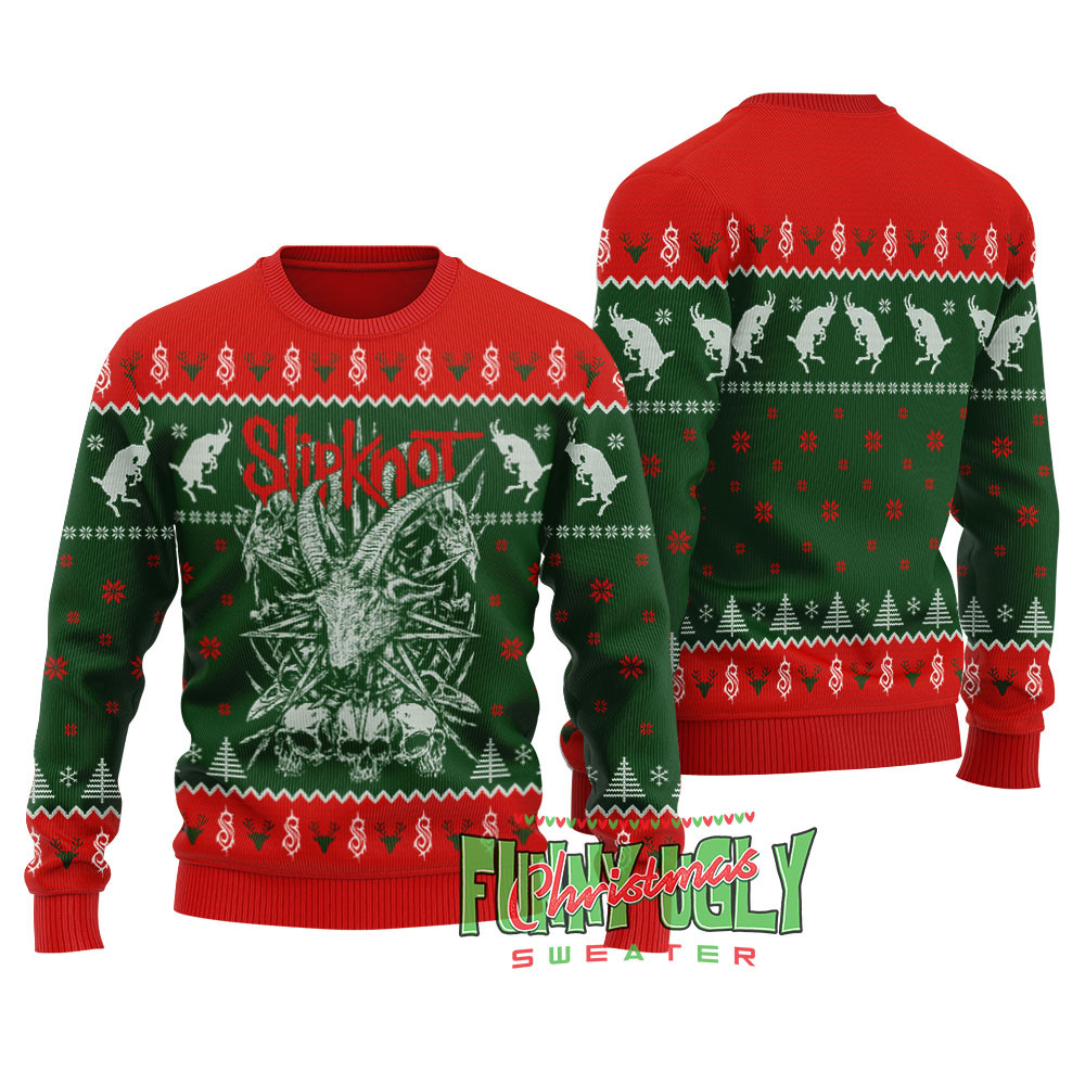 Funny Slipknot Christmas Sweater Forest Green Unique Holiday Sweater Gift Idea for Loved Ones