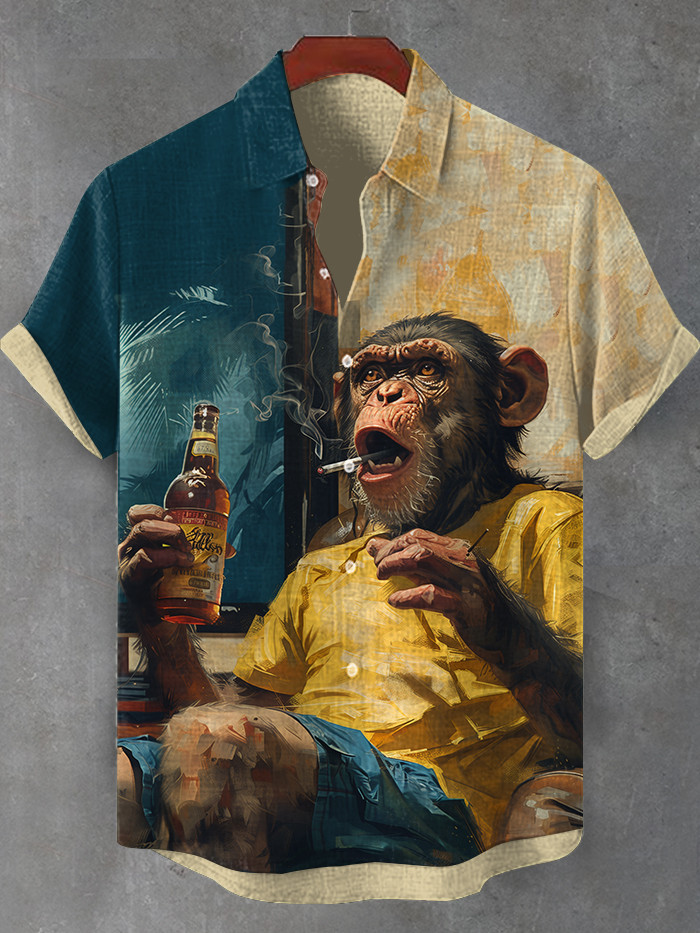 Funny Smoking Beer Monkey Art Hawaiian Shirt Gifts For Monkey Lovers