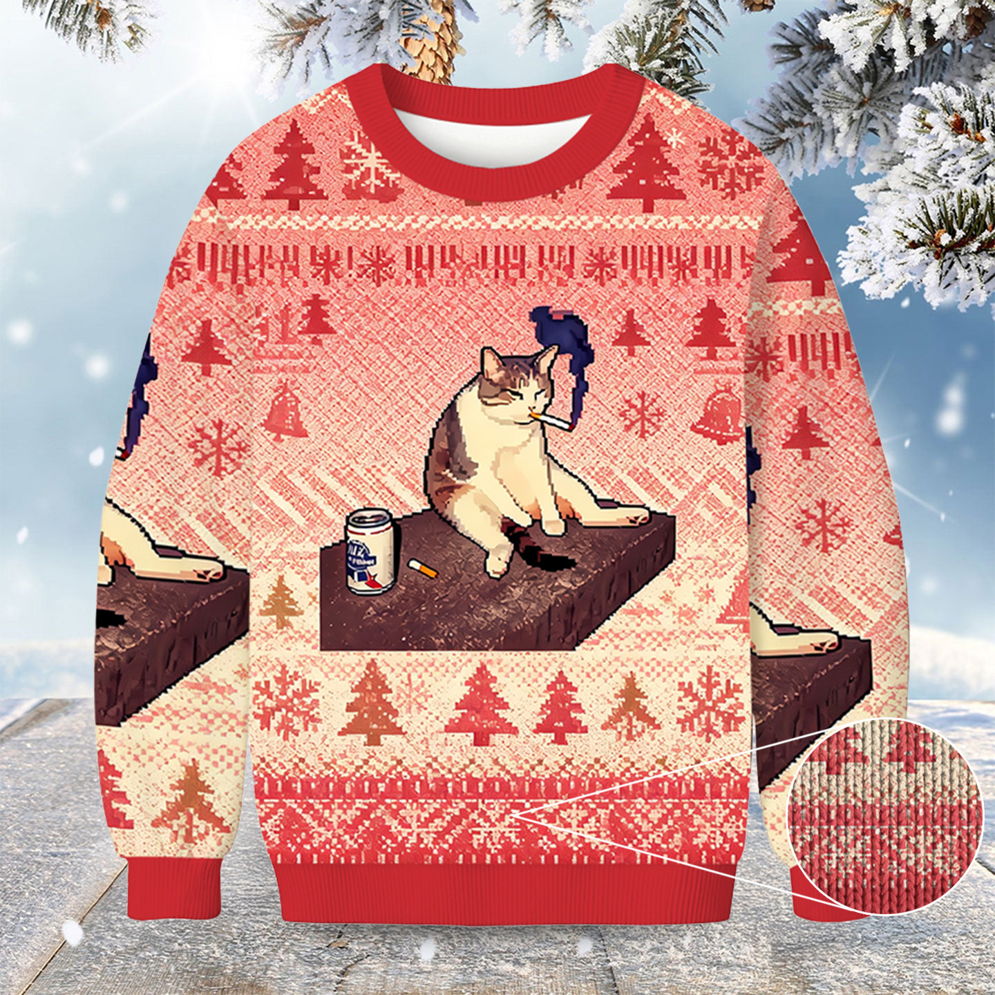 Funny Smoking Cat Christmas Ugly Sweater Animal Themed Cat Gifts For Christmas