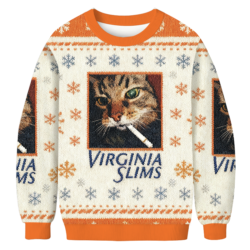 Funny Smoking Cat Christmas Ugly Sweatshirt Funny Christmas Holiday Sweater Gift Ideas