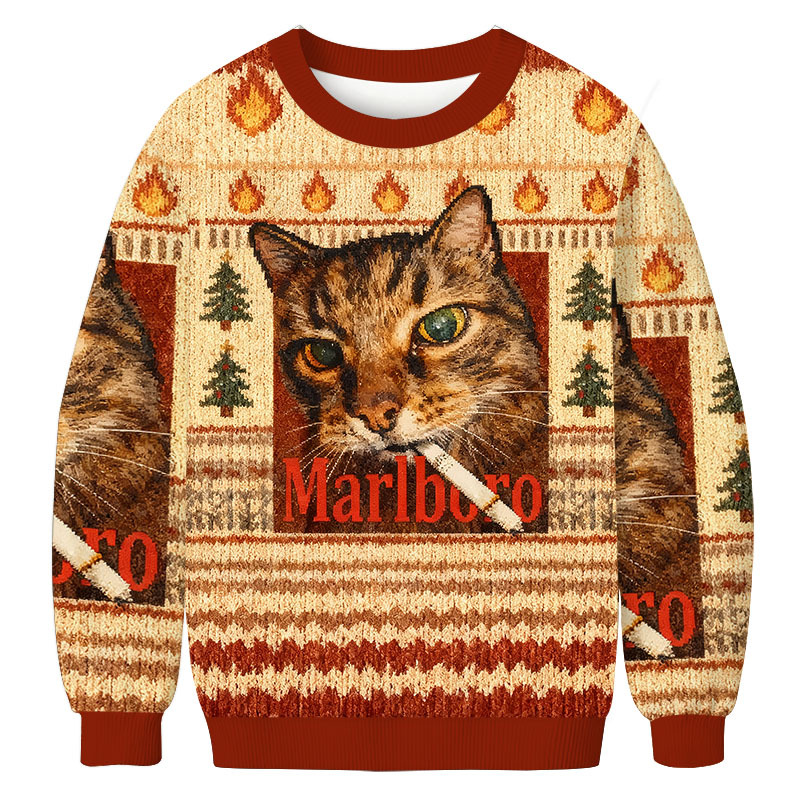 Funny Smoking Cat Meme Christmas Ugly Sweatshirt Holiday Joke Gift Idea